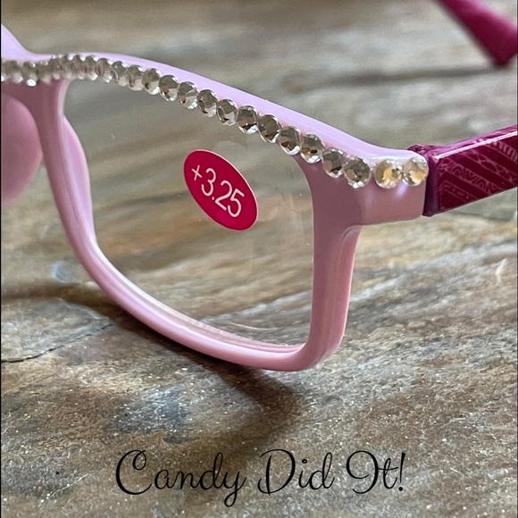 Pink Retro Print Crystal Bling Reader Glasses 3.25 - Picture 8 of 10